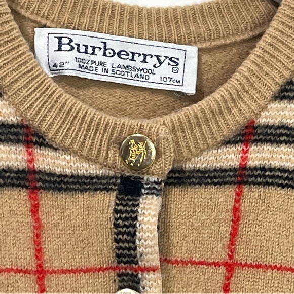 Vintage Burberry Nova Check Gold Buttons Classic Beige Cardigan Sweater - Picture 7 of 8